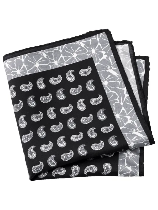 Paisley Silk Pocket Square - Black/grey sold by Paul Fredrick
