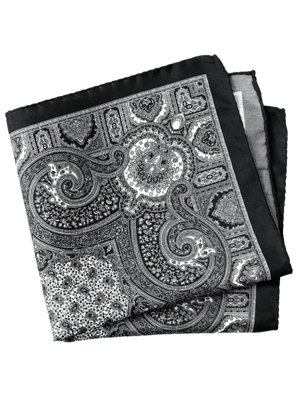 Paisley Silk Pocket Square - Black sold by Paul Fredrick