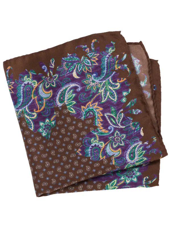 Paisley Silk Pocket Square - Brown Multi sold by Paul Fredrick