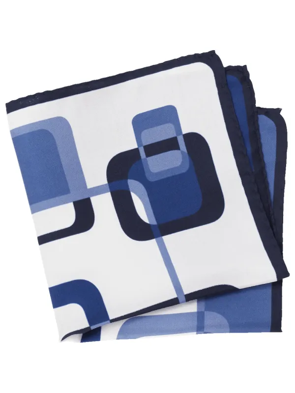Geometric Silk Pocket Square - Blue/white sold by Paul Fredrick