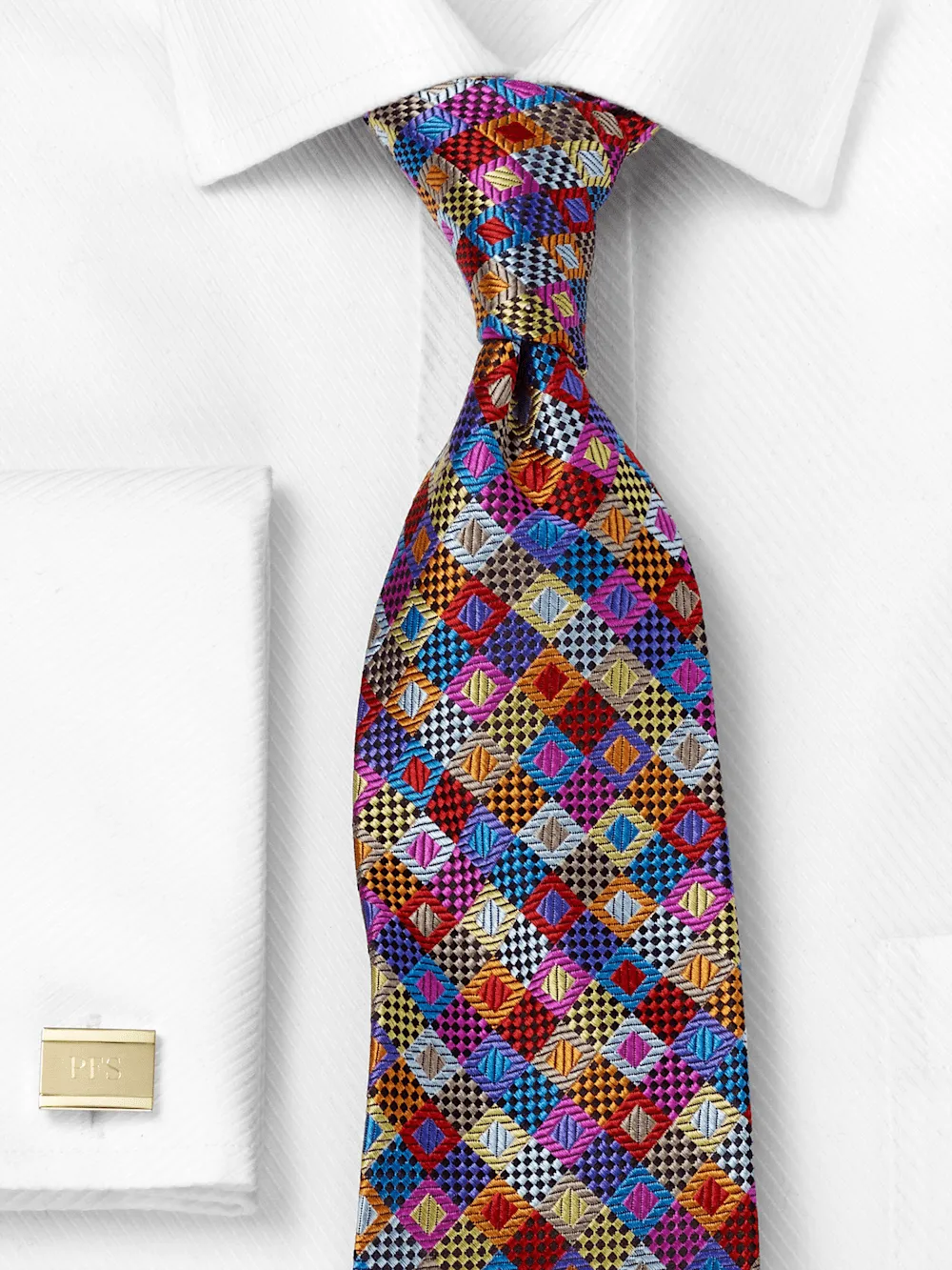 Geometric Woven Silk Tie - Multi sold by Paul Fredrick product image thumbnail 2