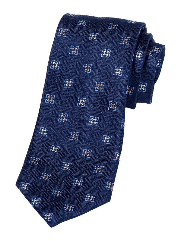Medallion Woven Silk Tie - Navy sold by Paul Fredrick