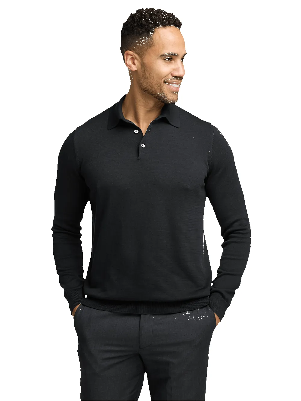 Supima Cotton Three Button Polo - Black sold by Paul Fredrick product image thumbnail 2