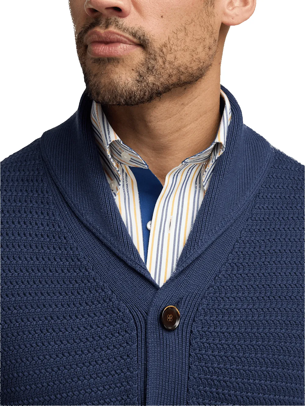 Cotton Button Front Shawl Collar Cardigan Sweater - Navy sold by Paul Fredrick product image thumbnail 3