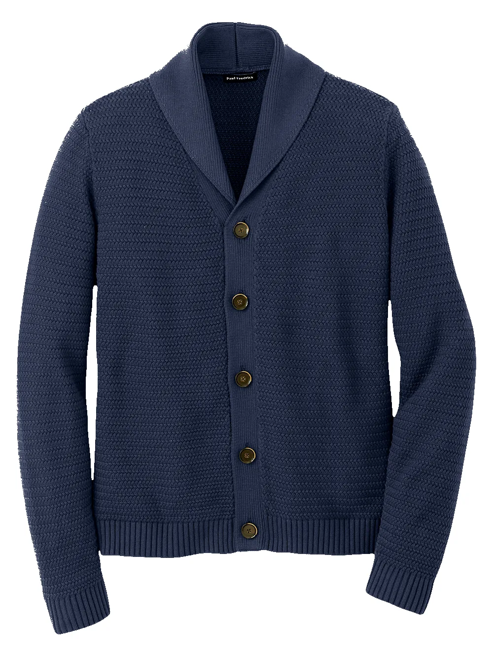 Cotton Button Front Shawl Collar Cardigan Sweater - Navy sold by Paul Fredrick