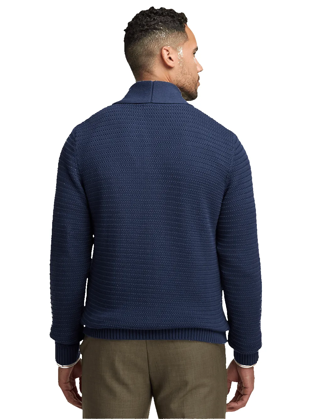 Cotton Button Front Shawl Collar Cardigan Sweater - Navy sold by Paul Fredrick product image thumbnail 5