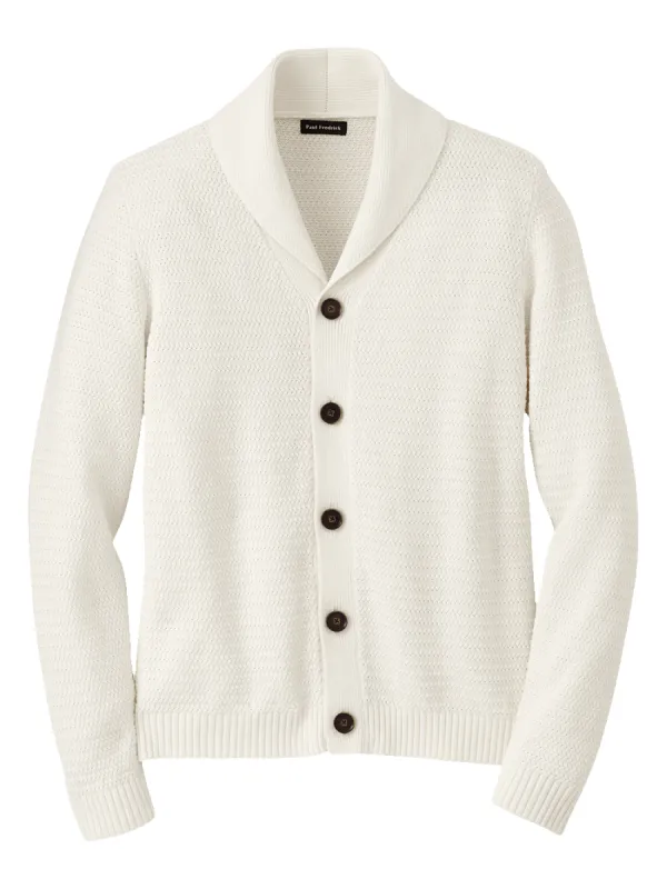 Cotton Button Front Shawl Collar Cardigan Sweater - Ivory sold by Paul Fredrick