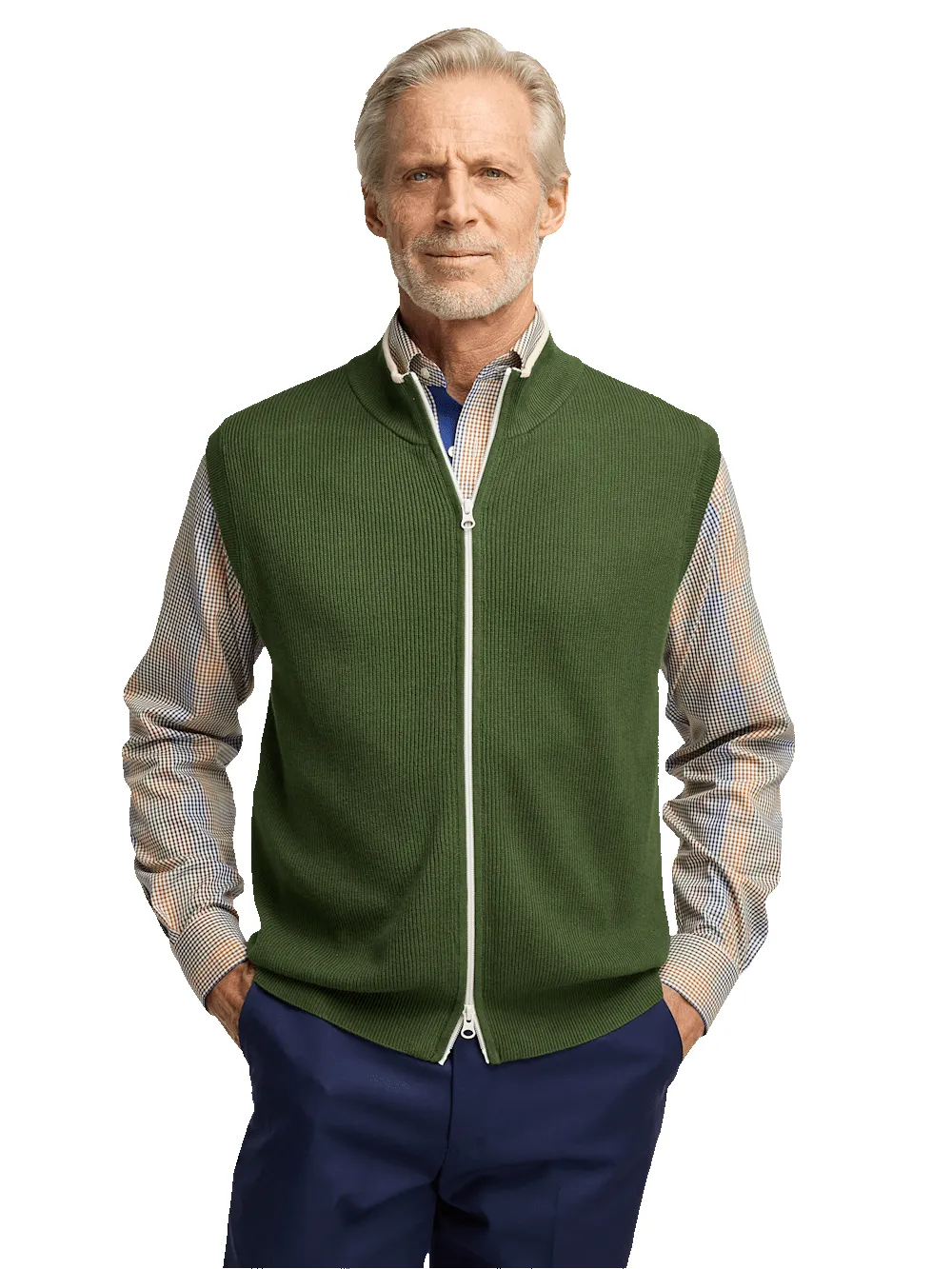Cotton Full Zip Mock Neck Vest - Green sold by Paul Fredrick product image thumbnail 2