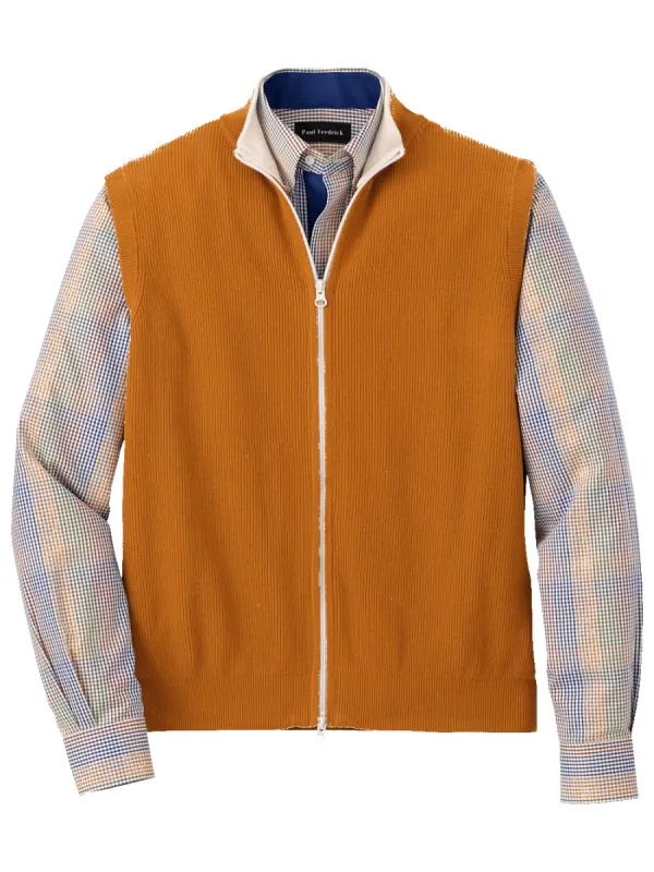 Cotton Full Zip Mock Neck Vest - Rust sold by Paul Fredrick