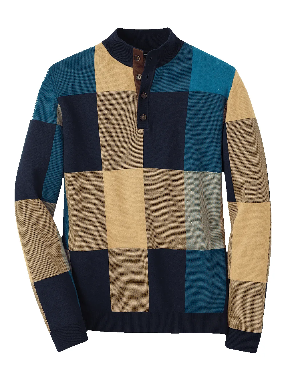 Cotton Four Button Mock Neck Sweater - Multi sold by Paul Fredrick