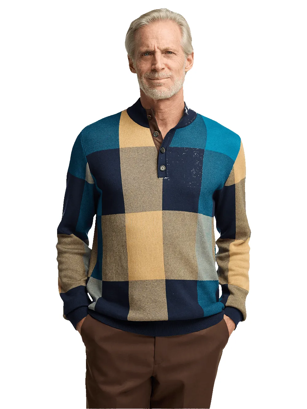 Cotton Four Button Mock Neck Sweater - Multi sold by Paul Fredrick product image thumbnail 2