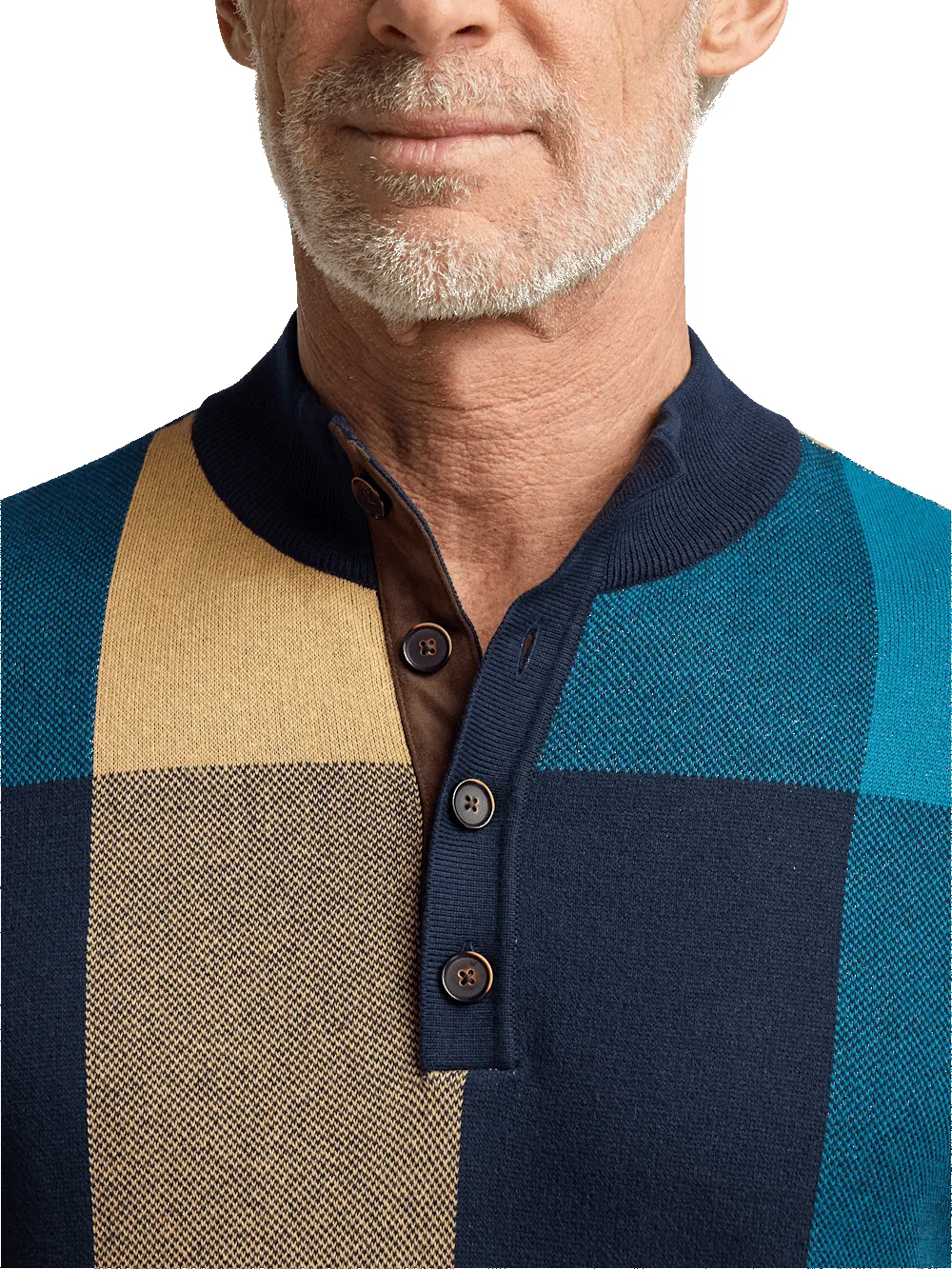 Cotton Four Button Mock Neck Sweater - Multi sold by Paul Fredrick product image thumbnail 3