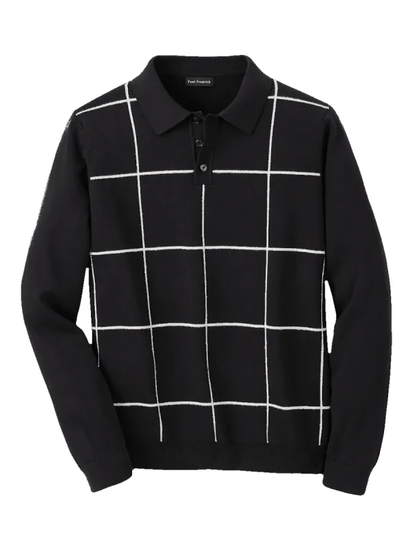 Cotton Three Button Polo - Black sold by Paul Fredrick
