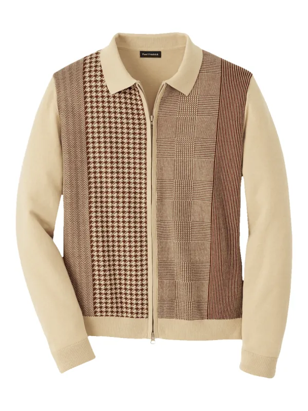 Cotton Full Zip Polo - Brown sold by Paul Fredrick
