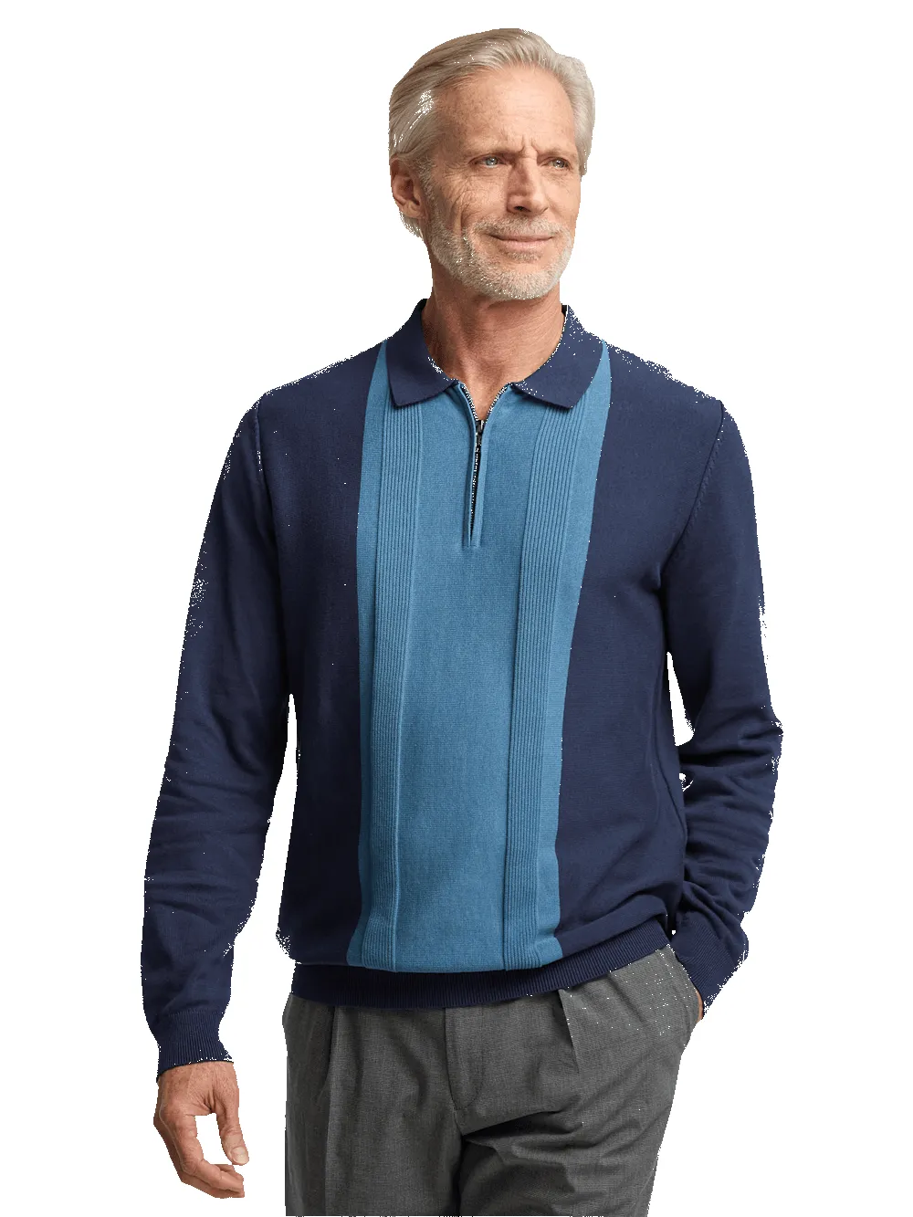 Cotton Quarter Zip Polo - Blue sold by Paul Fredrick product image thumbnail 2