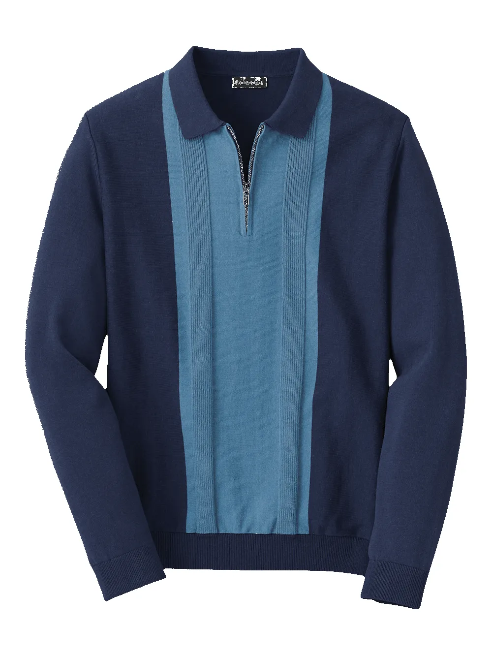 Cotton Quarter Zip Polo - Blue sold by Paul Fredrick