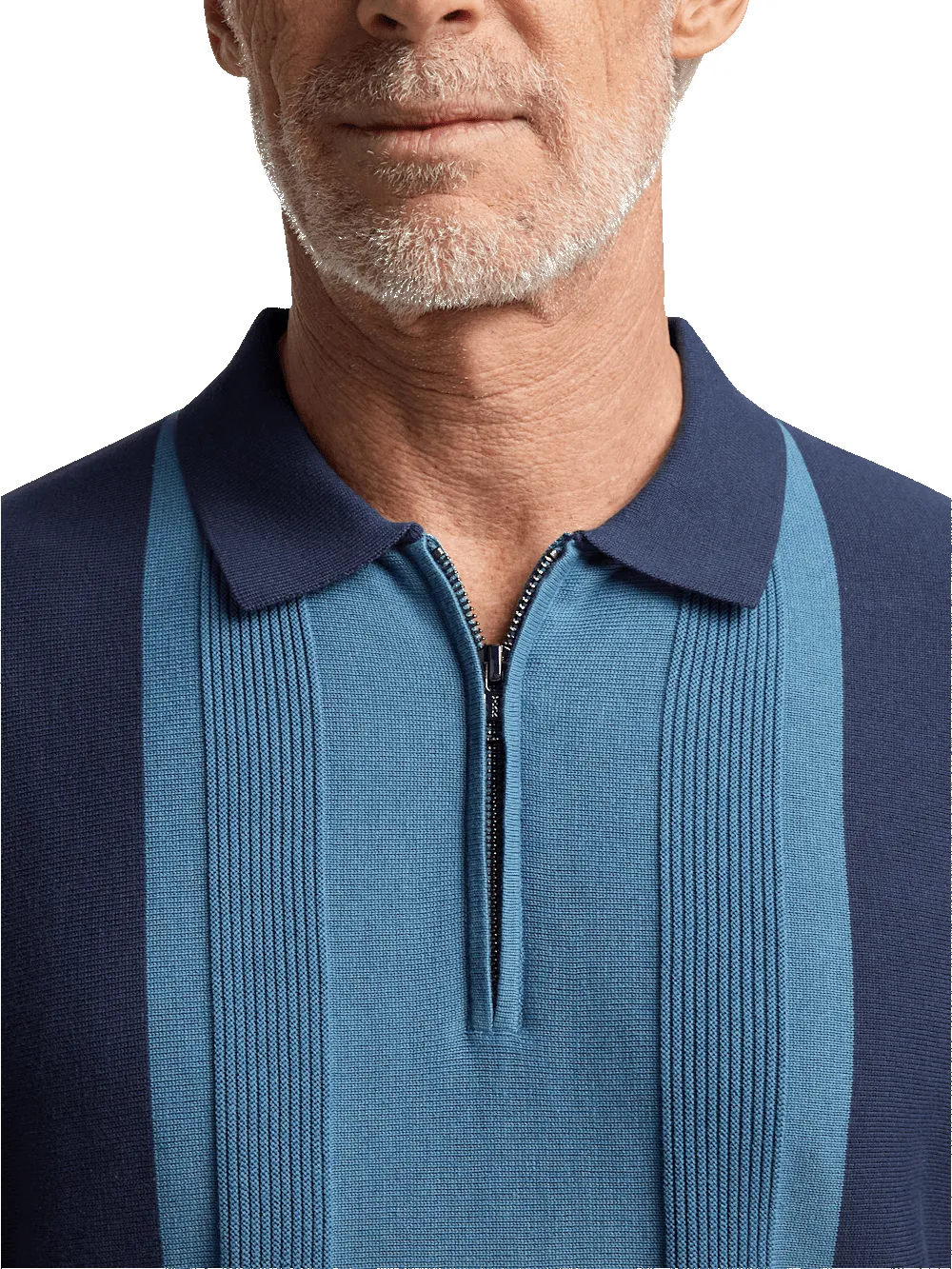 Cotton Quarter Zip Polo - Blue sold by Paul Fredrick product image thumbnail 3
