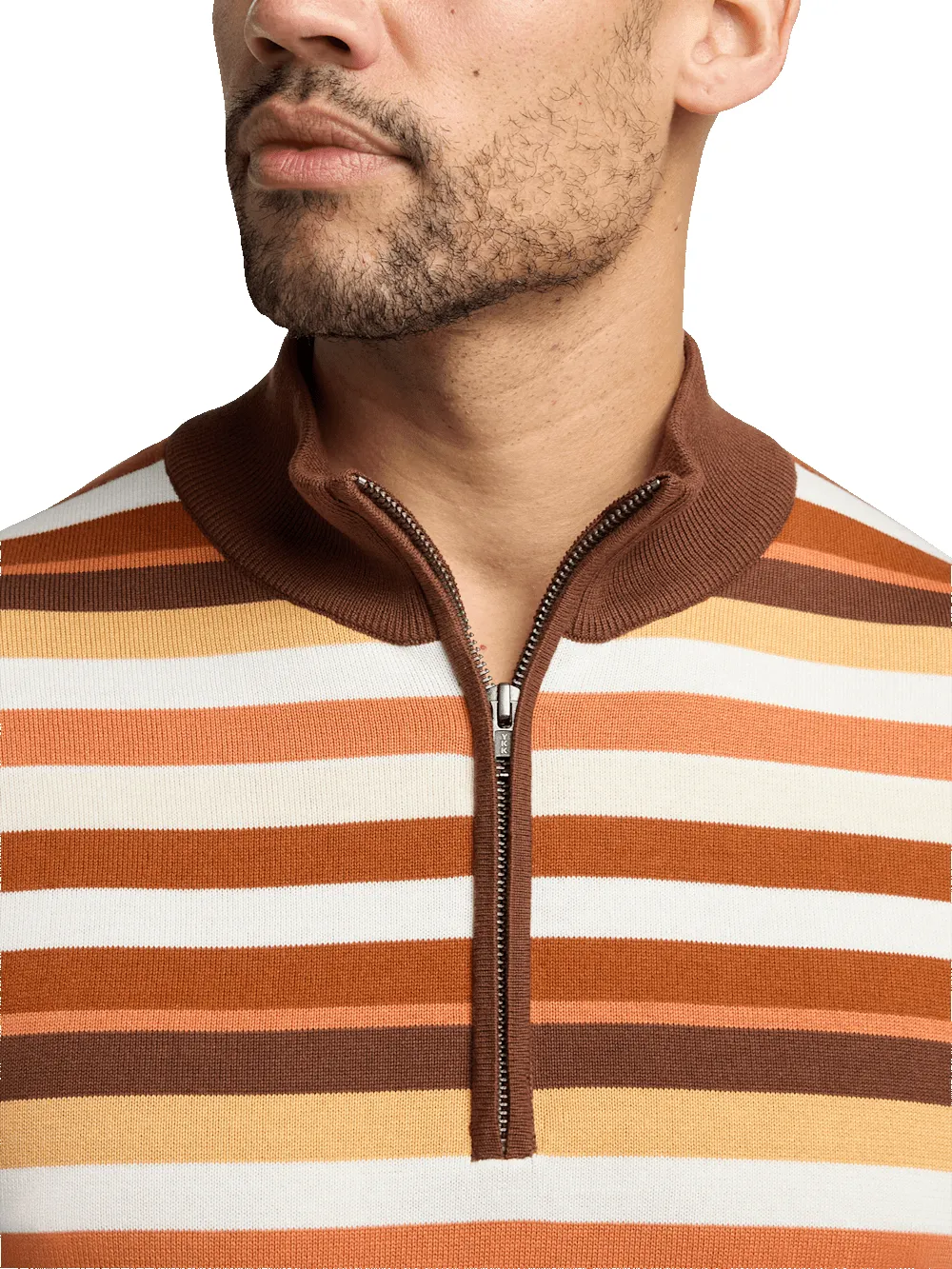 Cotton Quarter Zip Mock Neck Sweater - Brown Multi sold by Paul Fredrick product image thumbnail 3