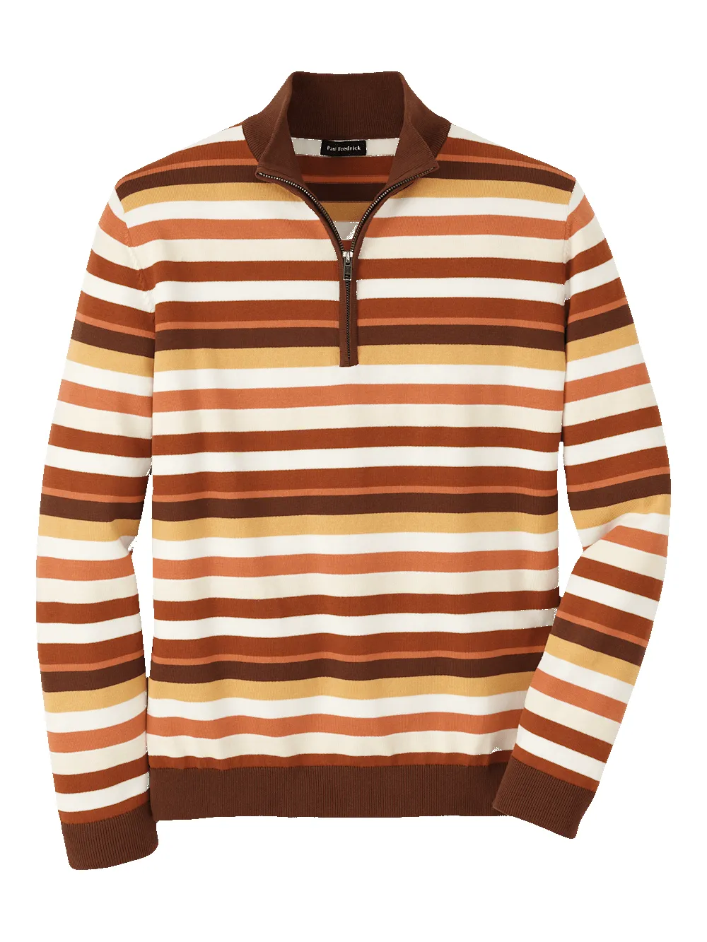 Cotton Quarter Zip Mock Neck Sweater - Brown Multi sold by Paul Fredrick