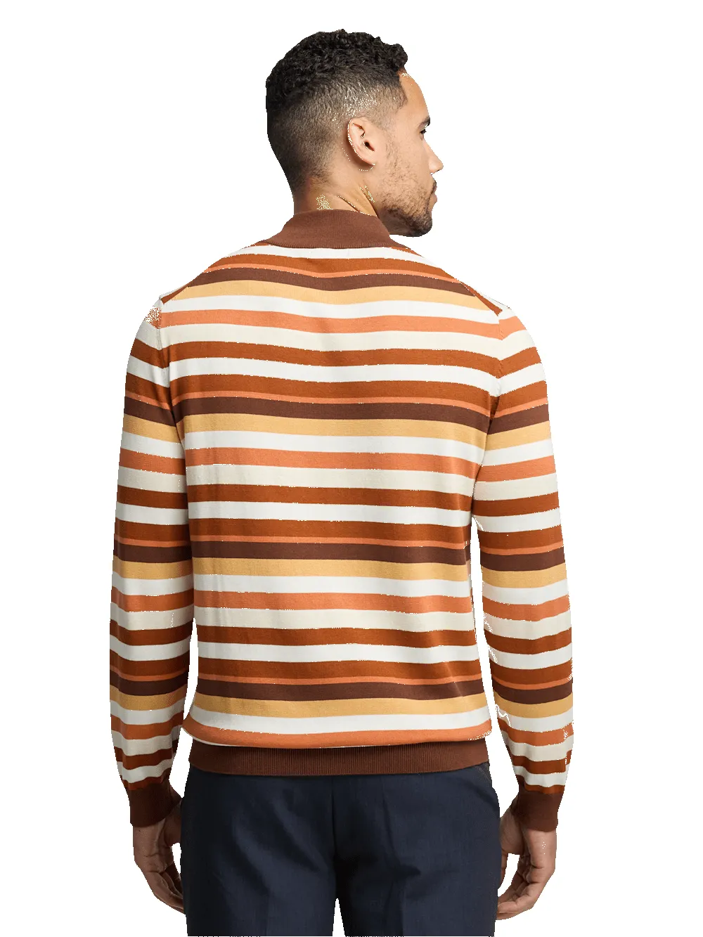 Cotton Quarter Zip Mock Neck Sweater - Brown Multi sold by Paul Fredrick product image thumbnail 5