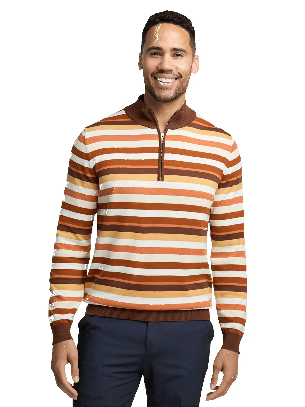 Cotton Quarter Zip Mock Neck Sweater - Brown Multi sold by Paul Fredrick product image thumbnail 2