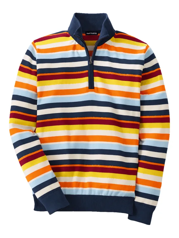 Cotton Quarter Zip Mock Neck Sweater - Multi sold by Paul Fredrick