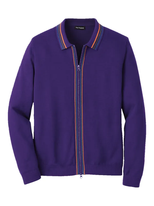 Cotton Full Zip Polo - Purple sold by Paul Fredrick