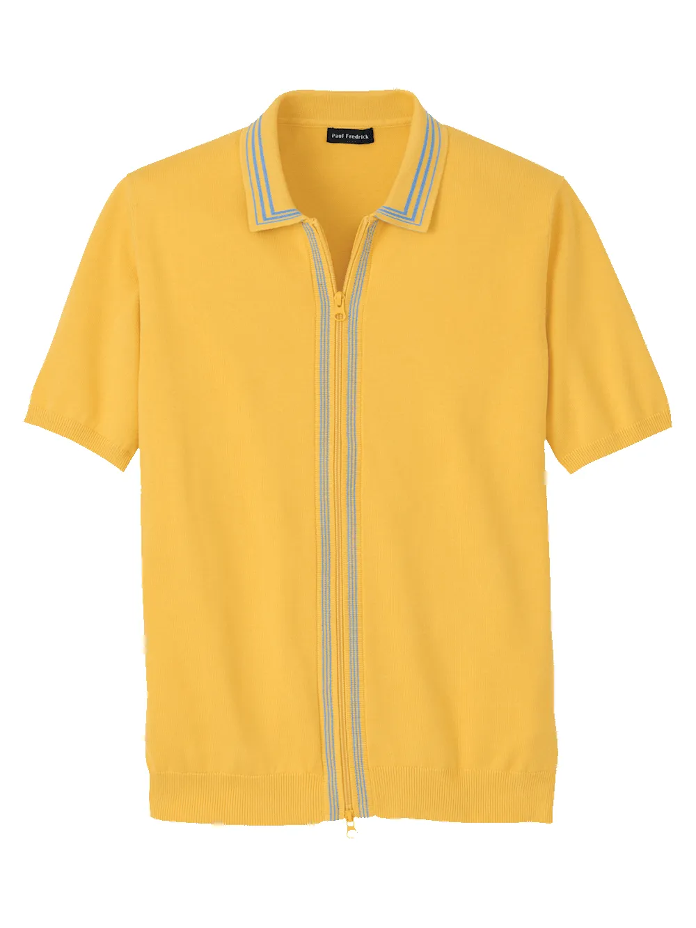 Cotton Full Zip Polo - Yellow sold by Paul Fredrick