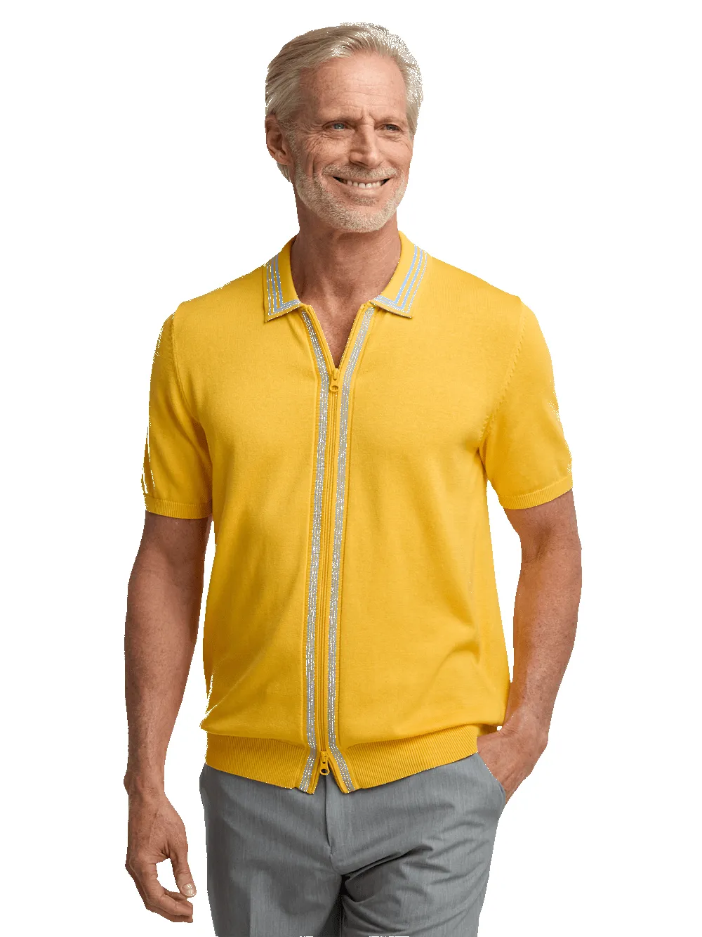 Cotton Full Zip Polo - Yellow sold by Paul Fredrick product image thumbnail 2