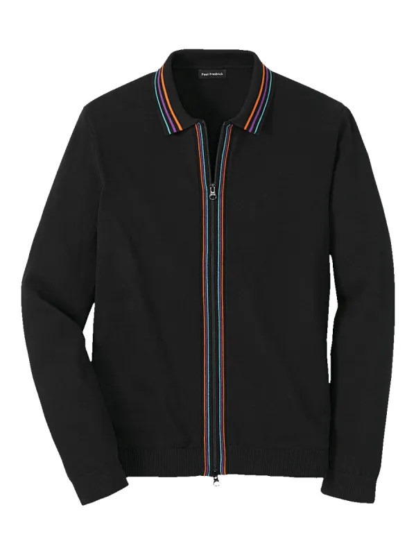 Cotton Full Zip Polo - Black sold by Paul Fredrick