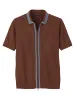 Cotton Full Zip Polo - Brown sold by Paul Fredrick