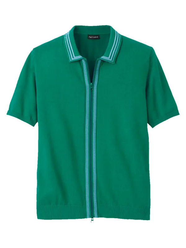 Cotton Full Zip Polo - Green sold by Paul Fredrick