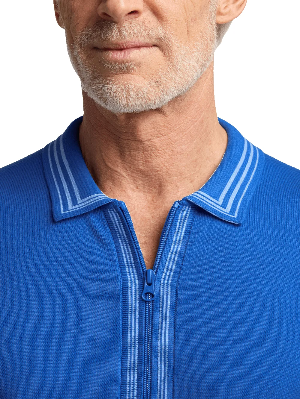 Cotton Full Zip Polo - Blue sold by Paul Fredrick product image thumbnail 3