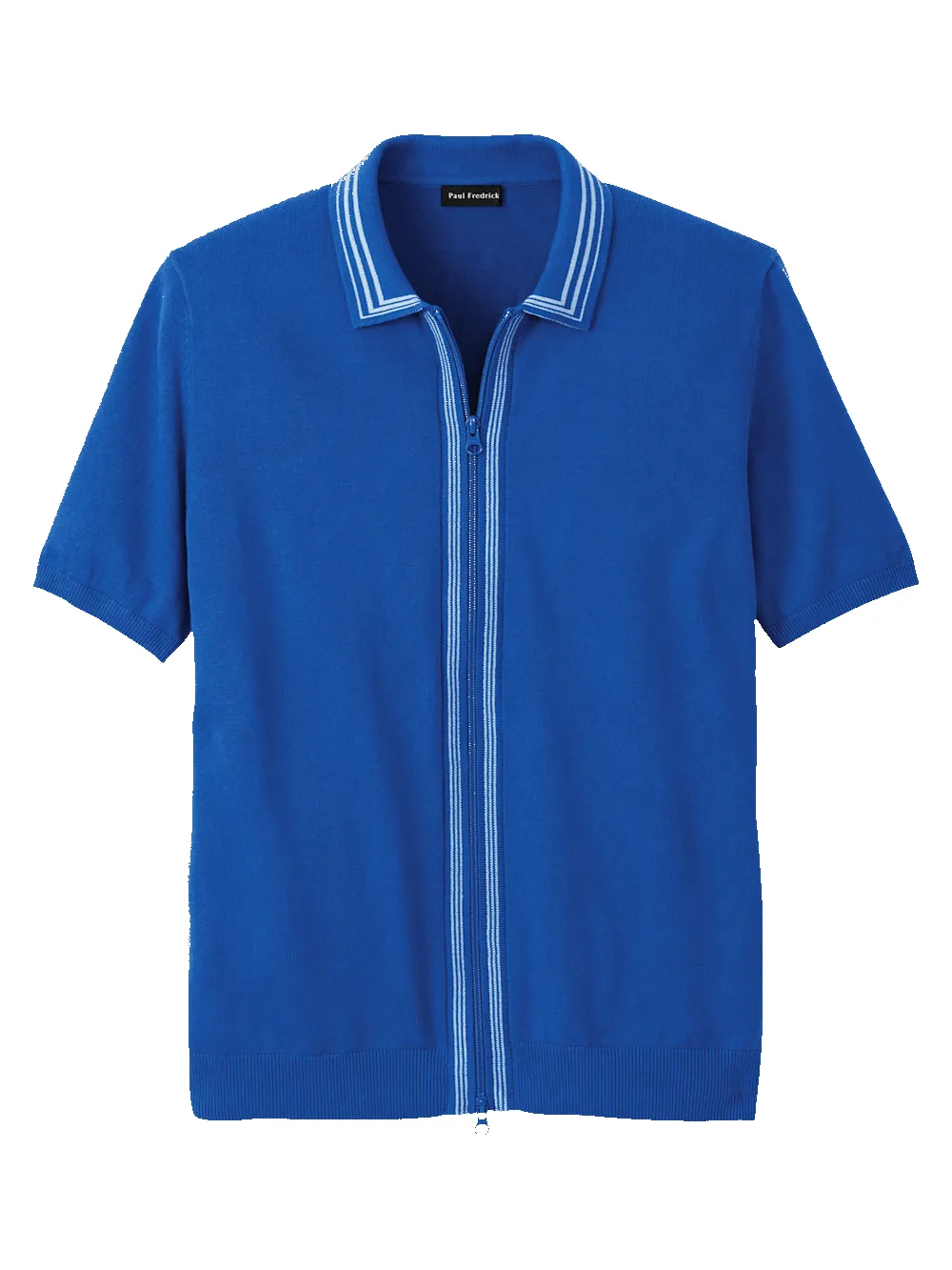 Cotton Full Zip Polo - Blue sold by Paul Fredrick