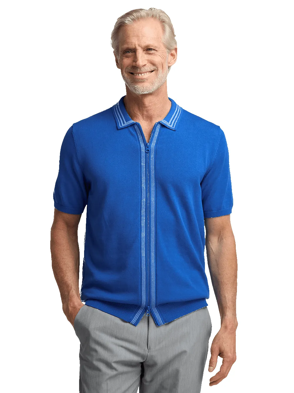 Cotton Full Zip Polo - Blue sold by Paul Fredrick product image thumbnail 2