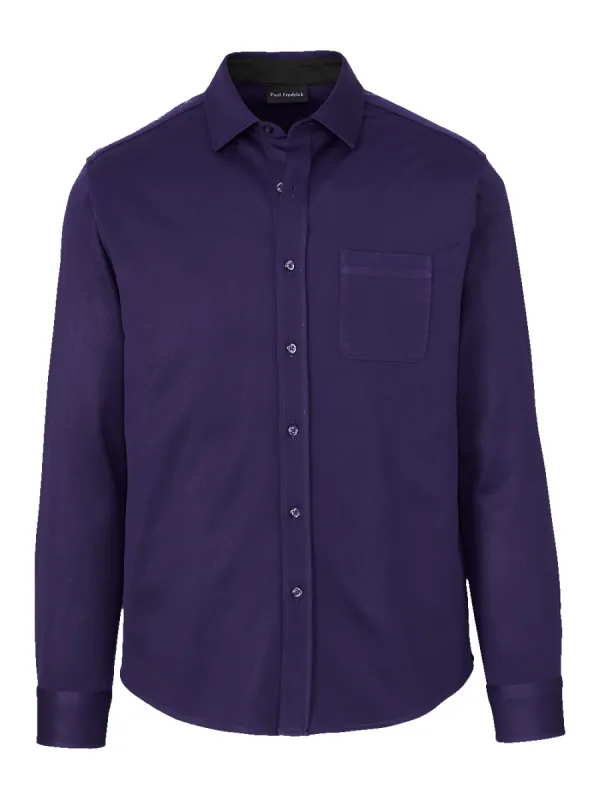 Cotton Blend Button Front Polo - Purple sold by Paul Fredrick