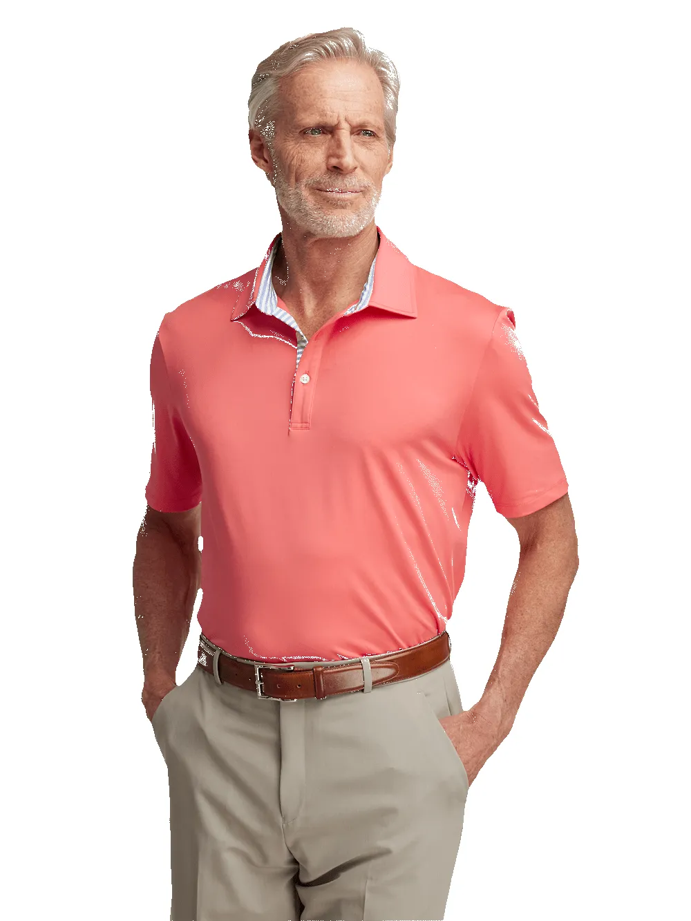 Performance Blend Three Button Polo - Bright Coral sold by Paul Fredrick product image thumbnail 5