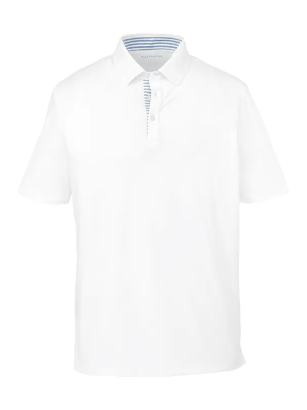 Performance Blend Three Button Polo - White sold by Paul Fredrick