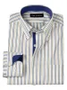 Non-Iron Cotton Stripe Dress Shirt With Contrast Trim - Blue/gold sold by Paul Fredrick