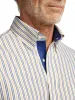 Non-Iron Cotton Stripe Dress Shirt With Contrast Trim - Blue/gold sold by Paul Fredrick