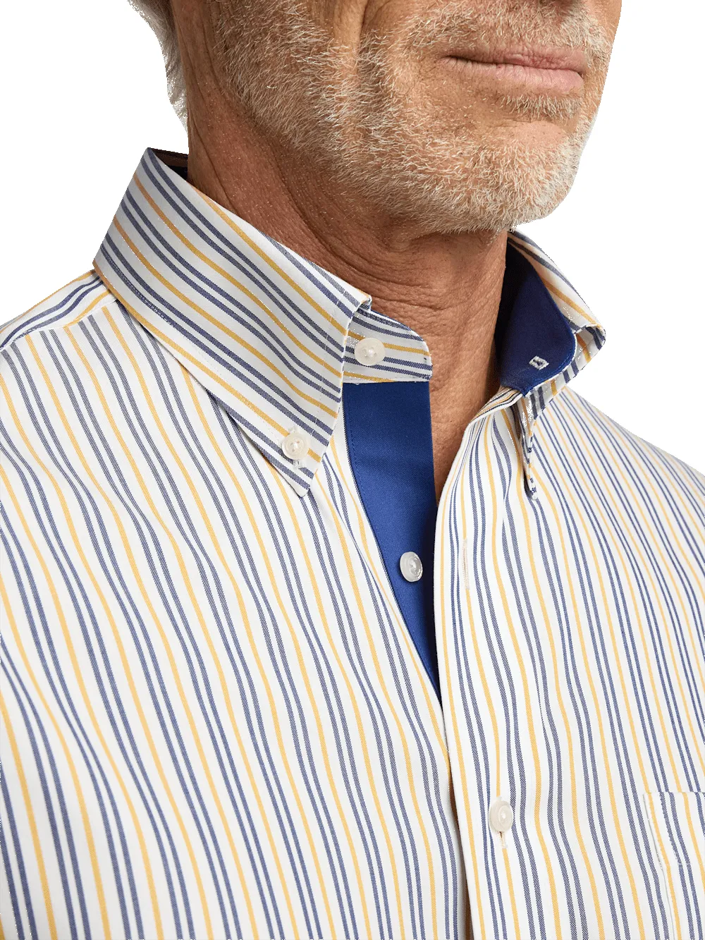 Non-Iron Cotton Stripe Dress Shirt With Contrast Trim - Blue/gold sold by Paul Fredrick product image thumbnail 3