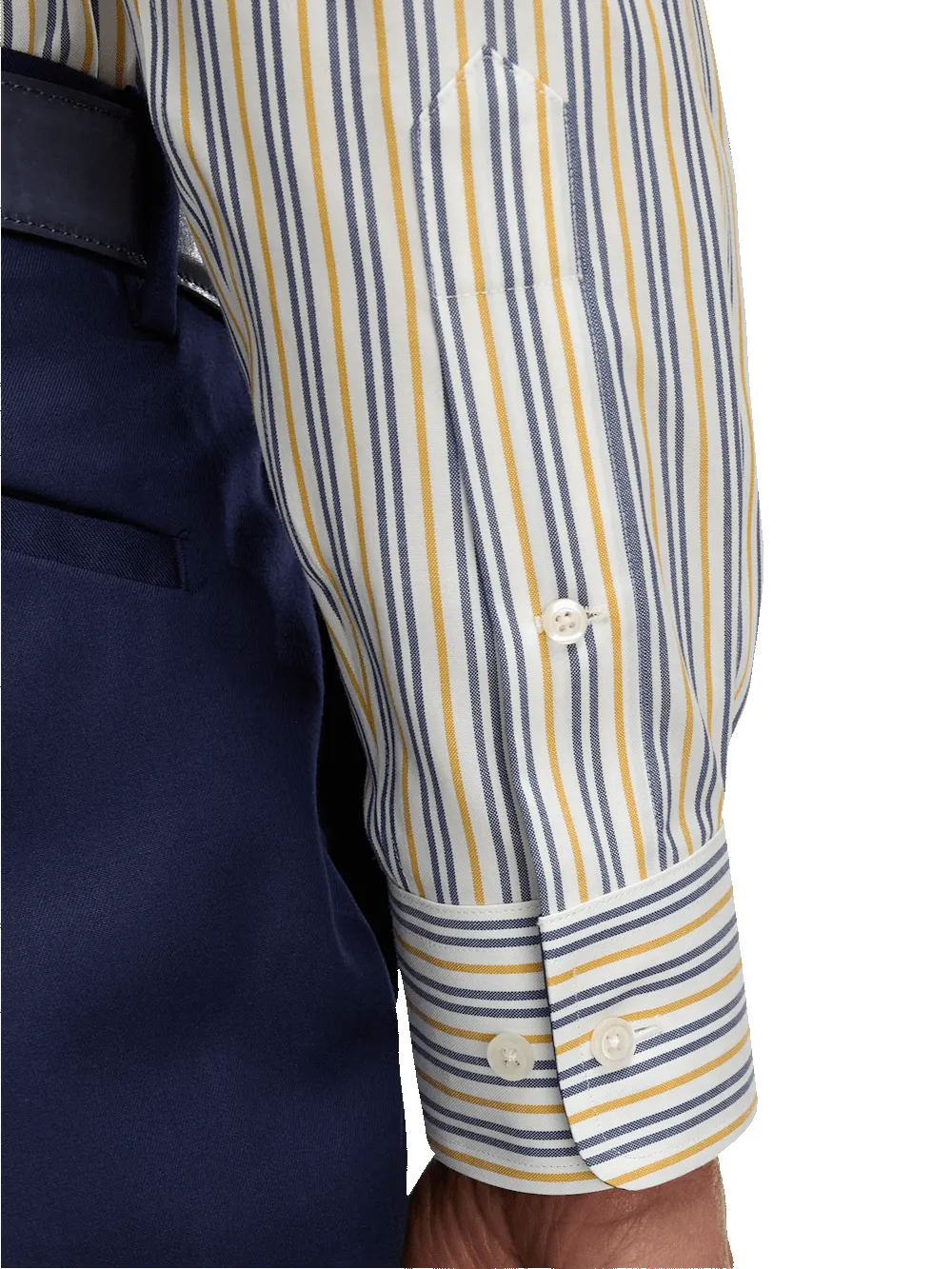 Non-Iron Cotton Stripe Dress Shirt With Contrast Trim - Blue/gold sold by Paul Fredrick product image thumbnail 4