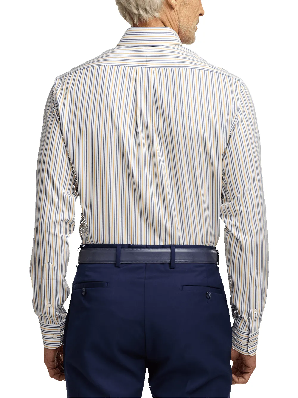 Non-Iron Cotton Stripe Dress Shirt With Contrast Trim - Blue/gold sold by Paul Fredrick product image thumbnail 5