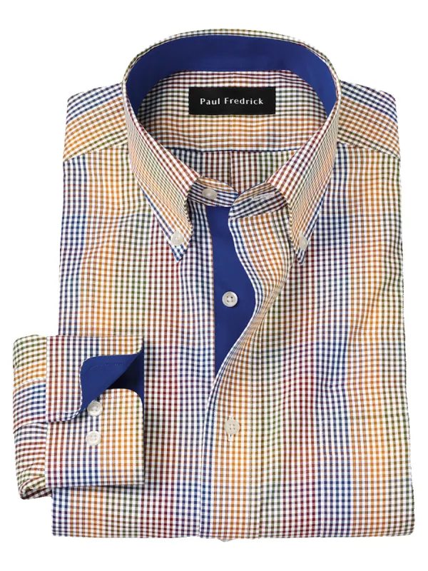 Non-Iron Cotton Gingham Dress Shirt With Contrast Trim - Multi sold by Paul Fredrick