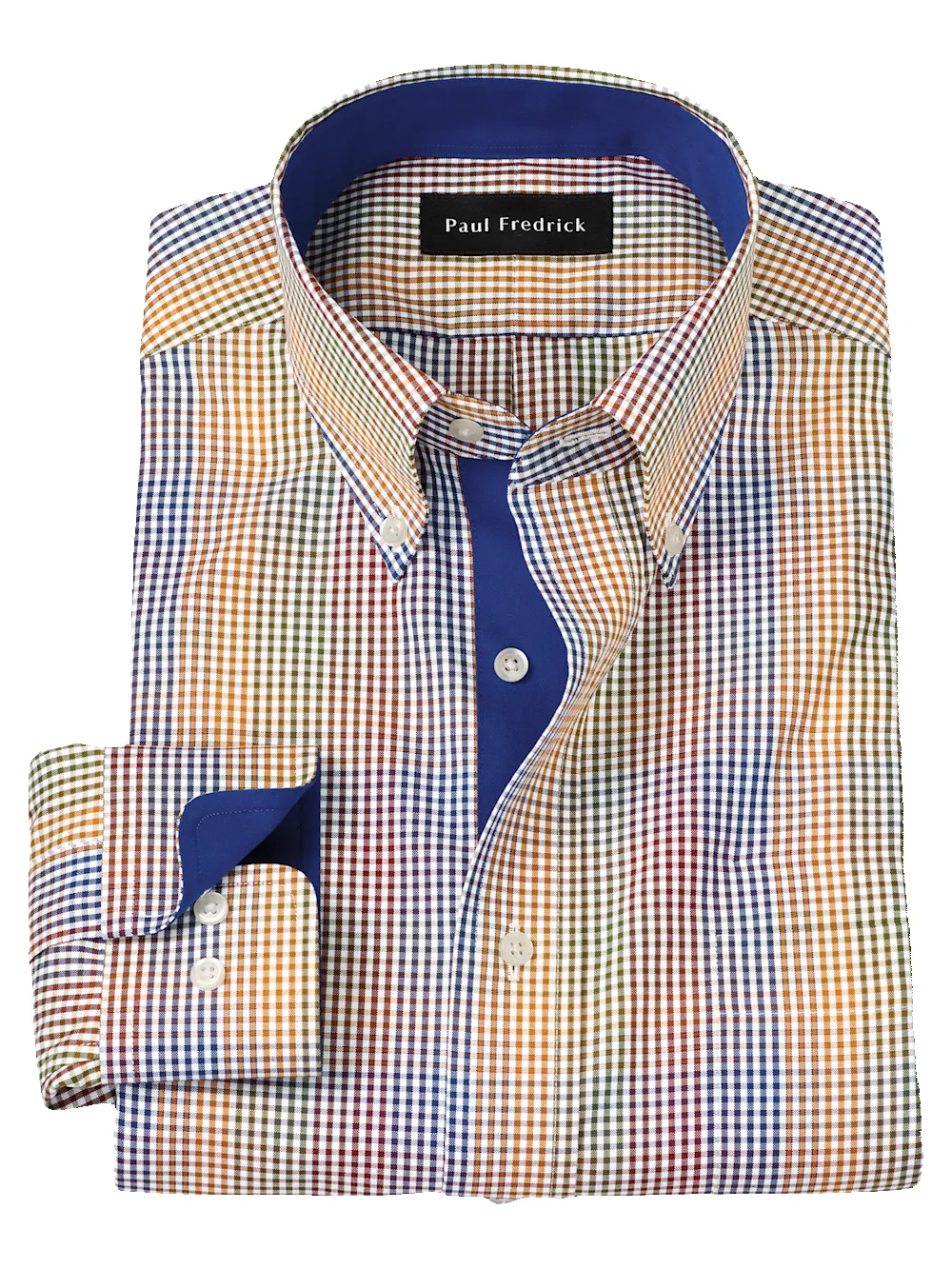 Non-Iron Cotton Gingham Dress Shirt With Contrast Trim - Multi sold by Paul Fredrick