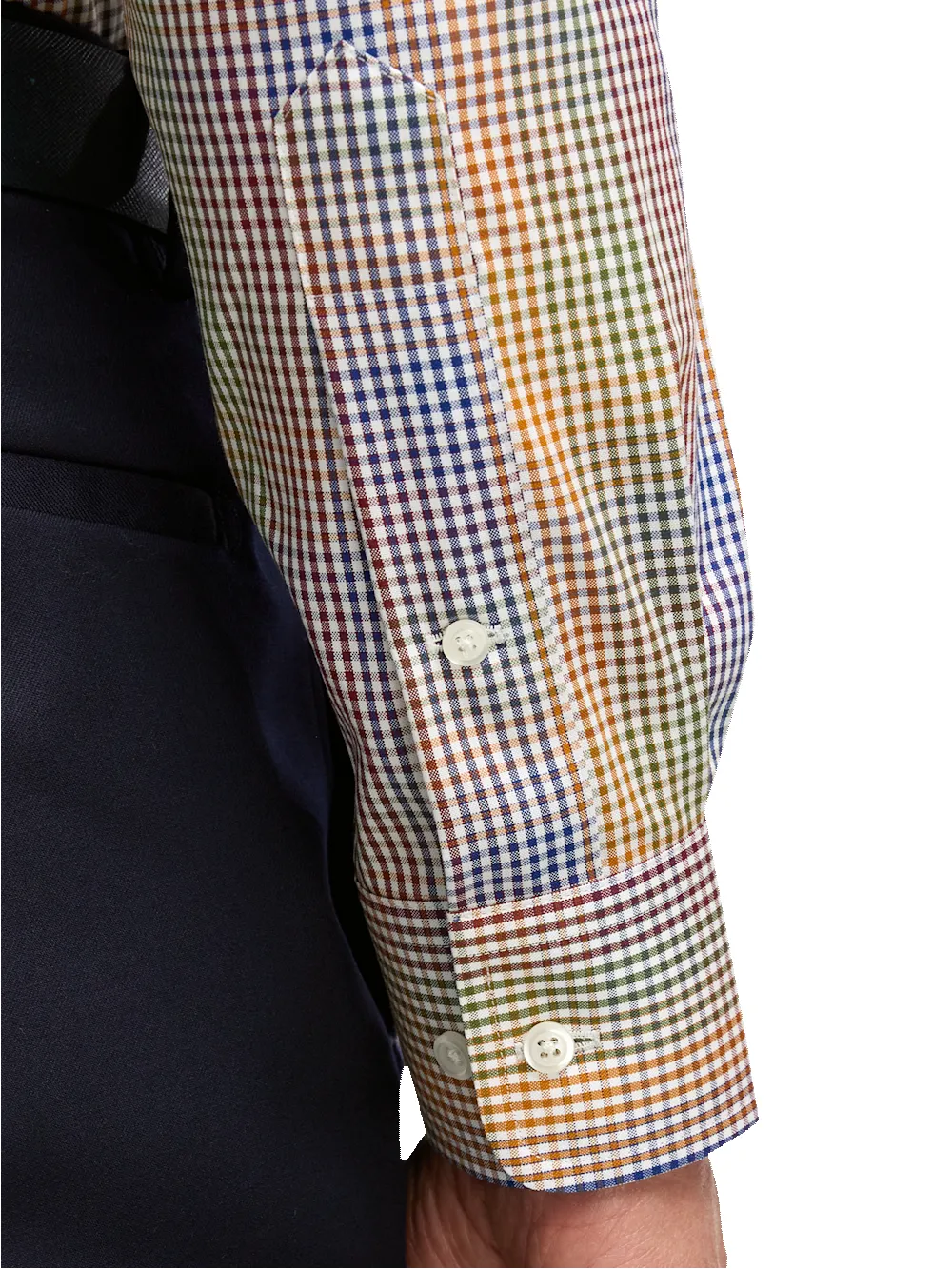 Non-Iron Cotton Gingham Dress Shirt With Contrast Trim - Multi sold by Paul Fredrick product image thumbnail 4