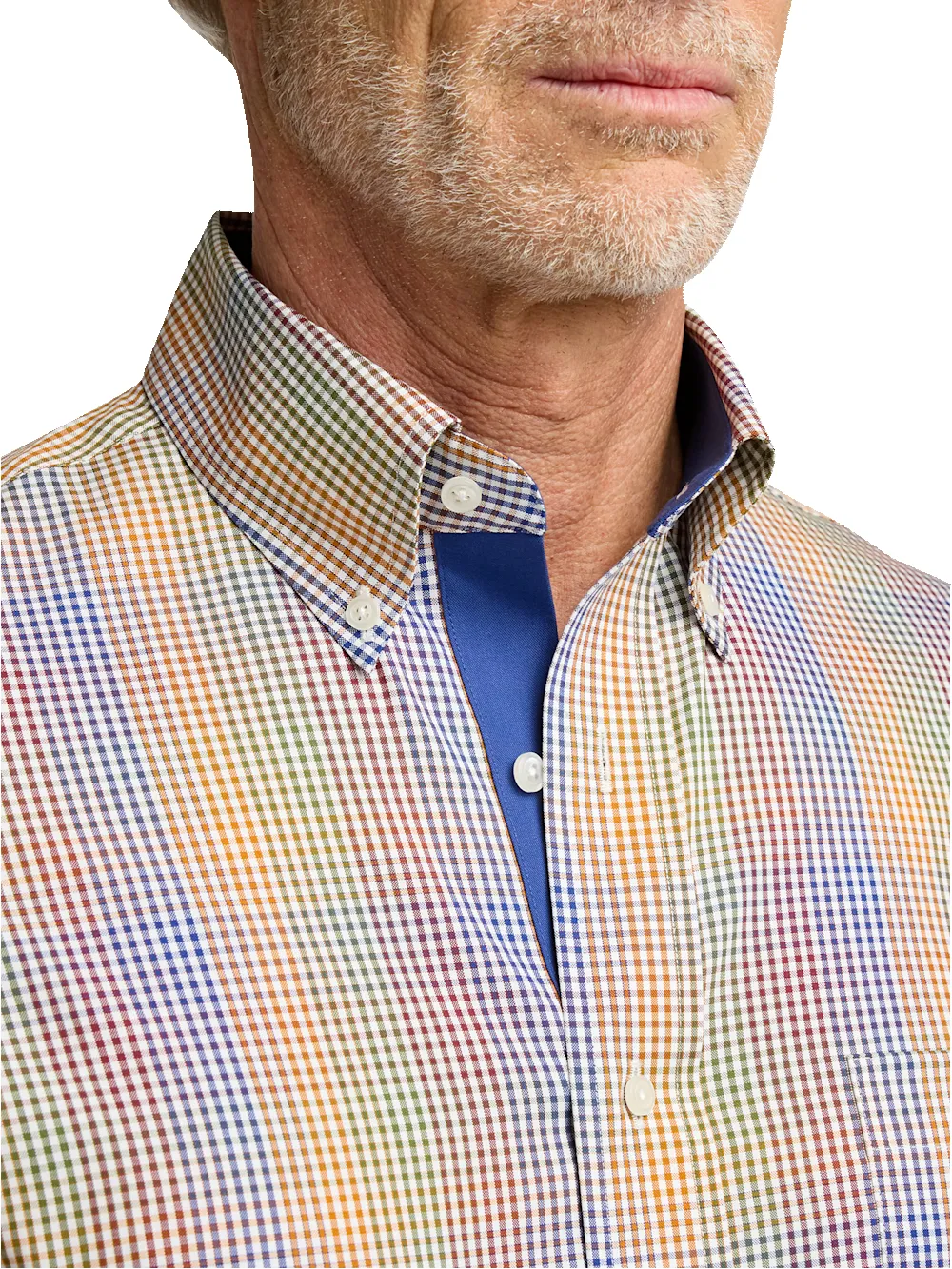 Non-Iron Cotton Gingham Dress Shirt With Contrast Trim - Multi sold by Paul Fredrick product image thumbnail 3