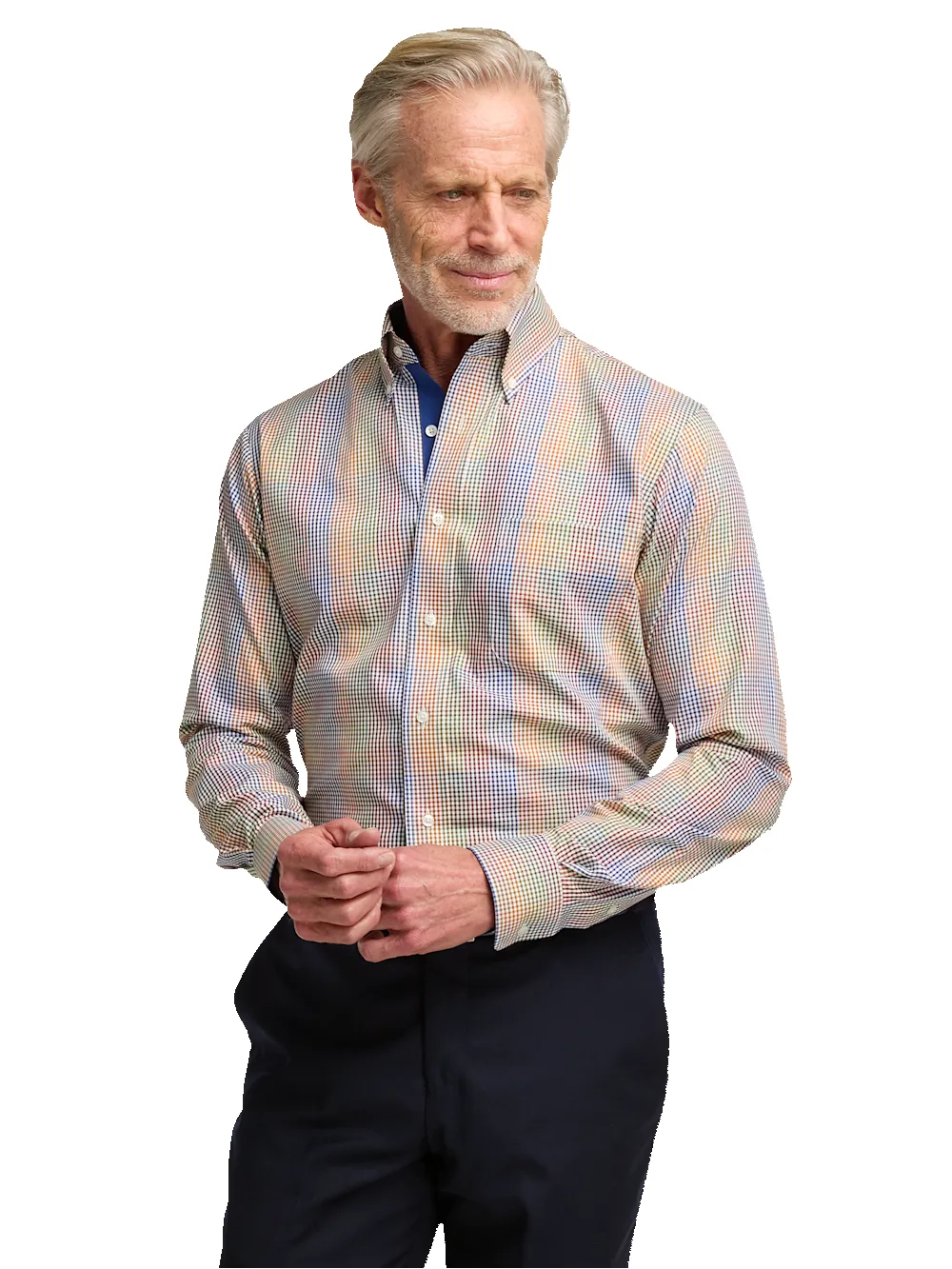 Non-Iron Cotton Gingham Dress Shirt With Contrast Trim - Multi sold by Paul Fredrick product image thumbnail 2