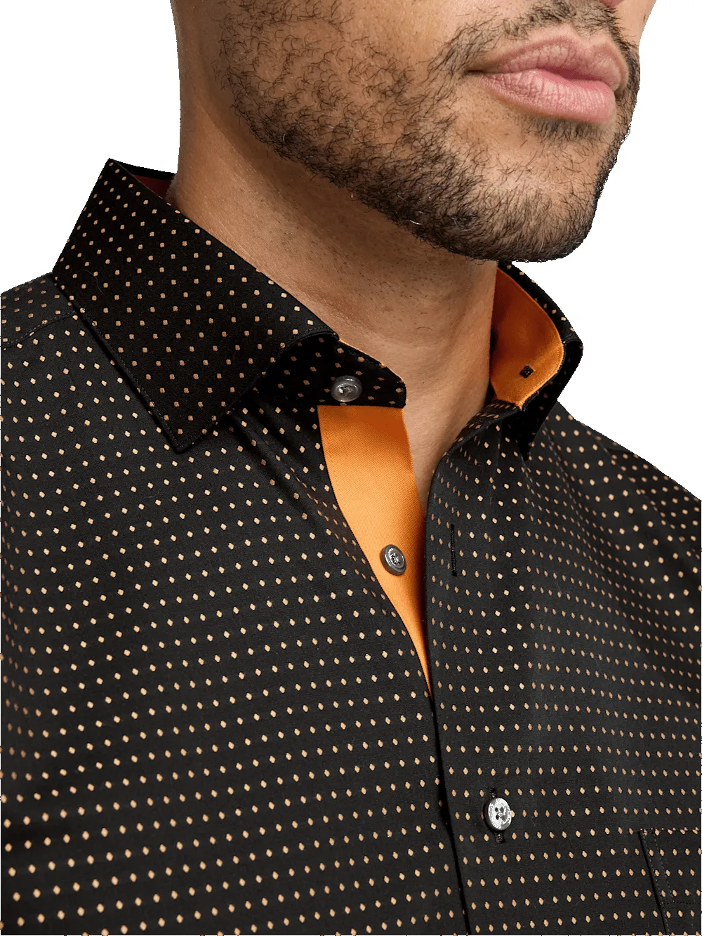 Non-Iron Cotton Dot Dress Shirt With Contrast Trim - Black/orange sold by Paul Fredrick product image thumbnail 3