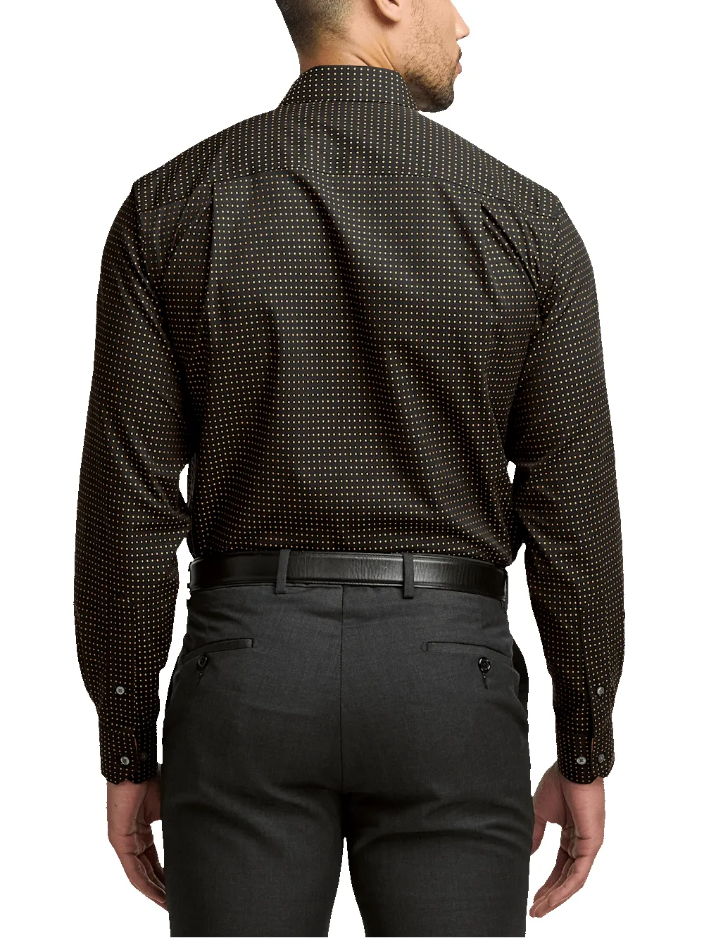 Non-Iron Cotton Dot Dress Shirt With Contrast Trim - Black/orange sold by Paul Fredrick product image thumbnail 5